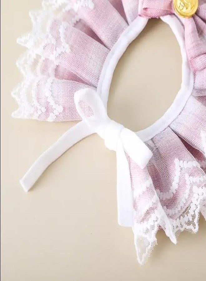 KittuPet طوق KittuPet الوردي القابل للتعديل للكلاب، وشاح دانتيل قابل للفصل للقطط، مريلة برباط للجراء، مناسب للحيوانات الأليفة الصغيرة والمتوسطة، مقاس رقبة 20-25 سم. - Image 2